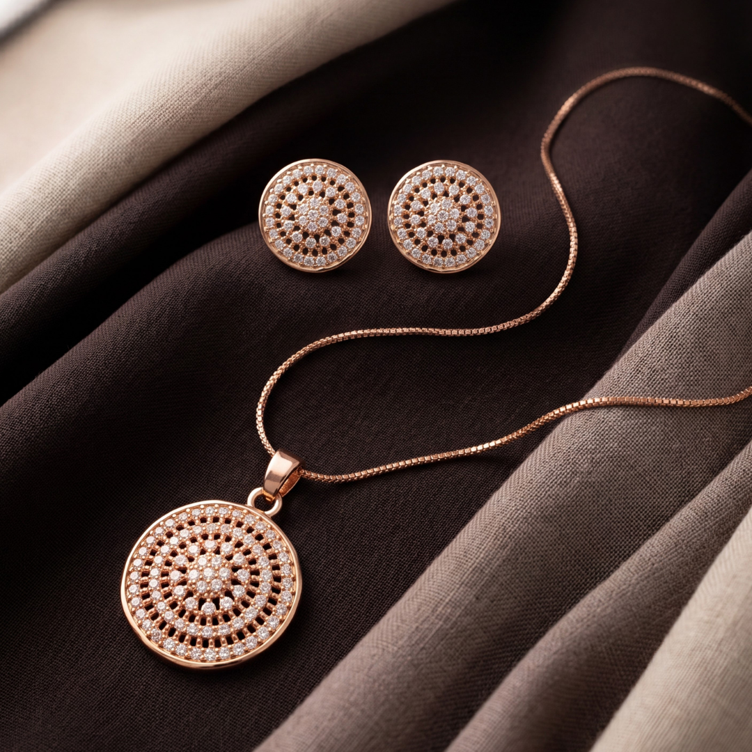 Round Medallion Necklace and Earrings Set