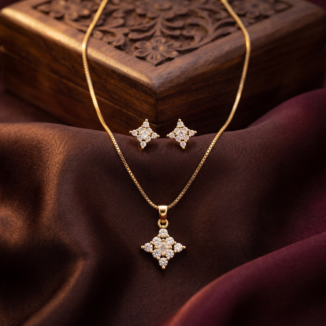 Celestial Sparkle Rose Gold Necklace and Earrings Set