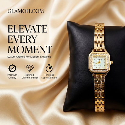 Elite Crystal Square Dial Women's Watch