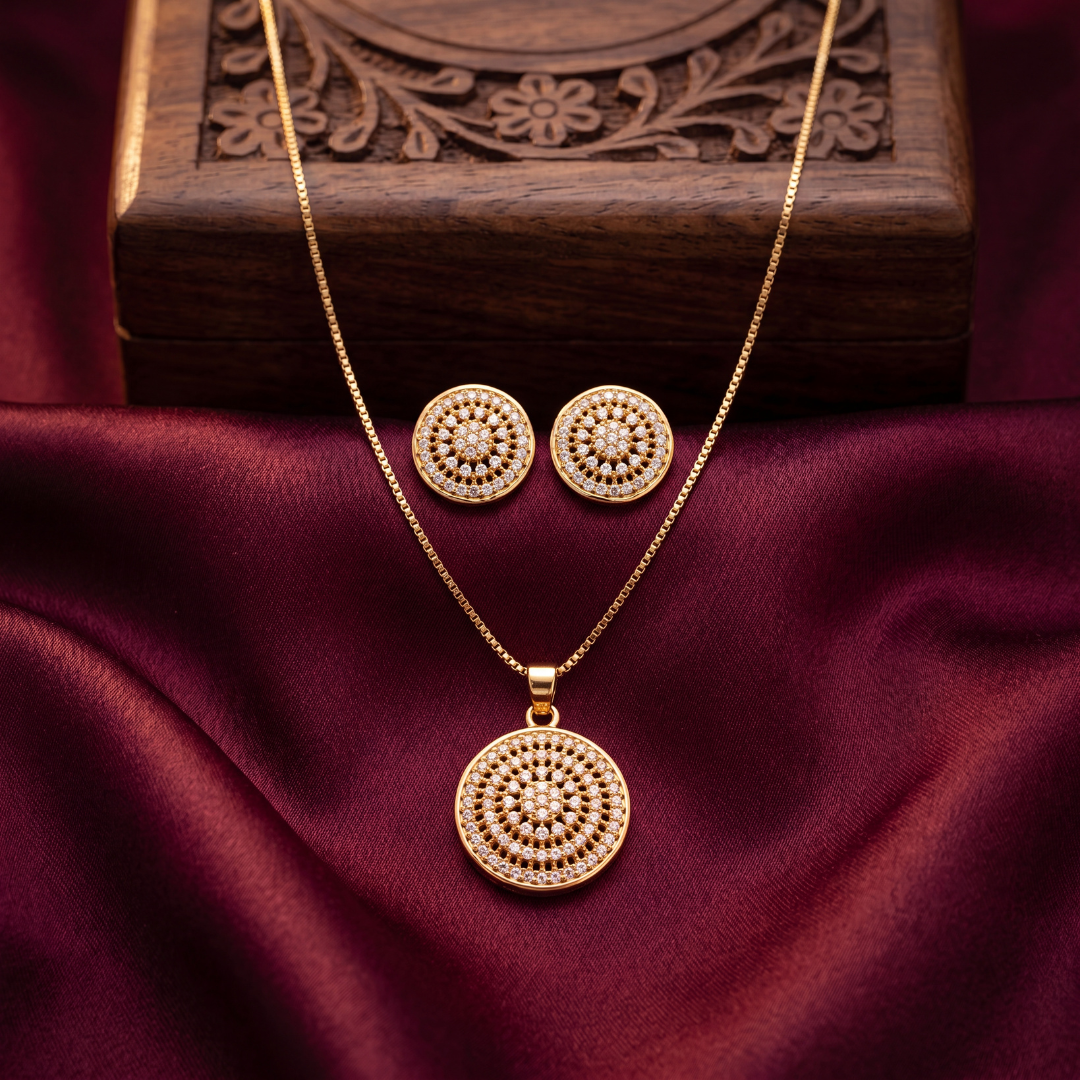 Round Medallion Necklace and Earrings Set