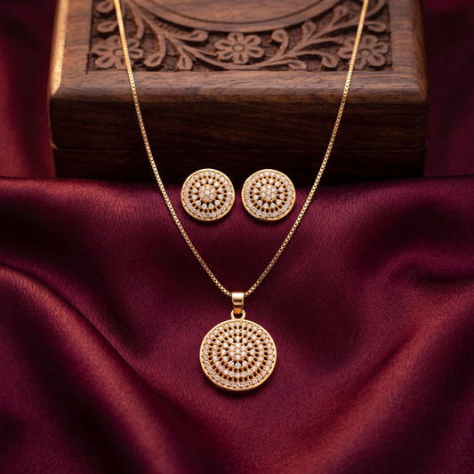 Round Medallion Necklace and Earrings Set