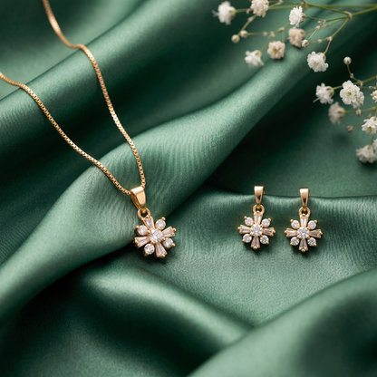 Baguette Sunburst Blossom Necklace and Earrings Set