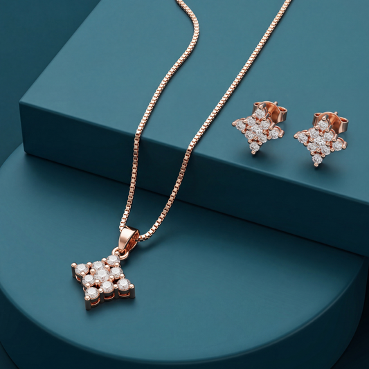 Celestial Sparkle Rose Gold Necklace and Earrings Set