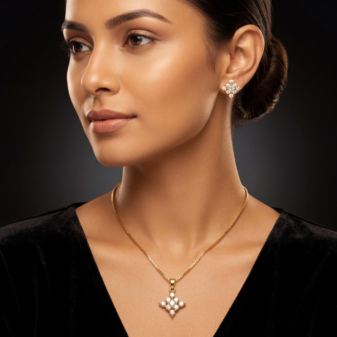 Celestial Sparkle Rose Gold Necklace and Earrings Set