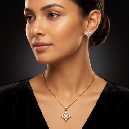 Celestial Sparkle Rose Gold Necklace and Earrings Set