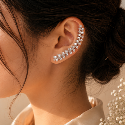 Silver Snowflake Crystal Ear Cuff