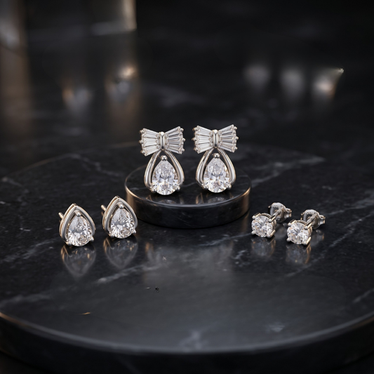 Silver Prism Bow Multi-Piercing Women's Earring Set