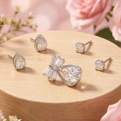Silver Prism Bow Multi-Piercing Women's Earring Set