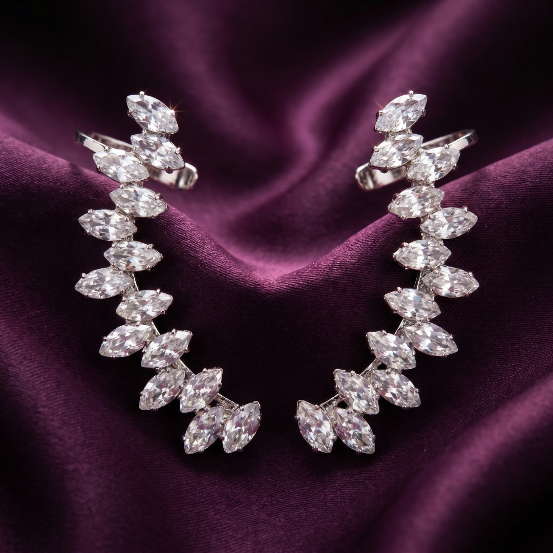Silver Snowflake Crystal Ear Cuff