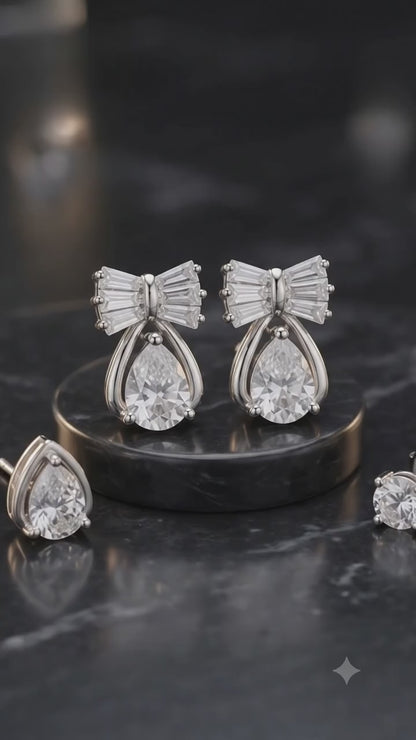 Silver Prism Bow Multi-Piercing Women's Earring Set