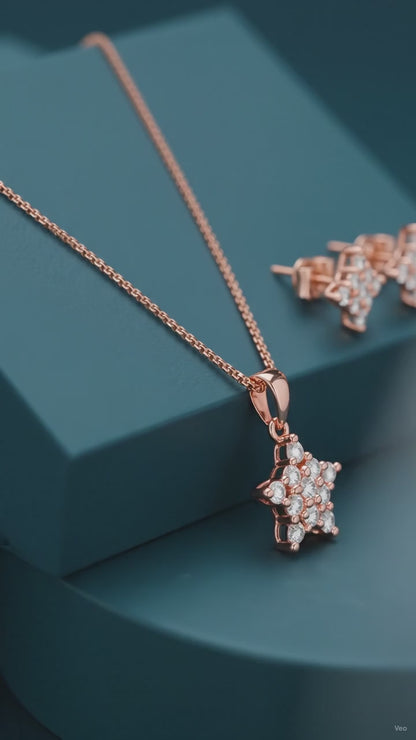 Celestial Sparkle Rose Gold Necklace and Earrings Set