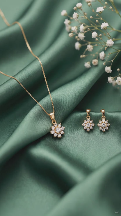 Baguette Sunburst Blossom Necklace and Earrings Set
