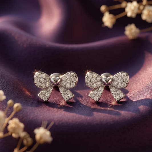 Silver Bow Crystal Women's Earring